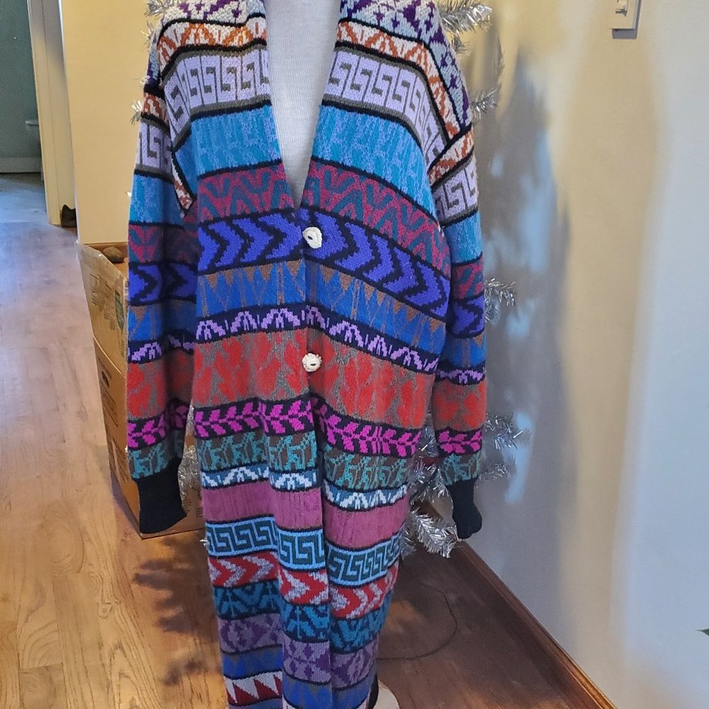 Vintage Hand loomed  wool sweater coat